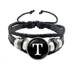 26 Letter Bracelet Personality Team Name Rope Bracelet Black Button Leather bracelet