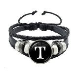 26 Letter Bracelet Personality Team Name Rope Bracelet Black Button Leather bracelet