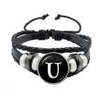 26 Letter Bracelet Personality Team Name Rope Bracelet Black Button Leather bracelet