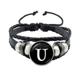 26 Letter Bracelet Personality Team Name Rope Bracelet Black Button Leather bracelet