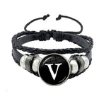 26 Letter Bracelet Personality Team Name Rope Bracelet Black Button Leather bracelet
