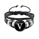 26 Letter Bracelet Personality Team Name Rope Bracelet Black Button Leather bracelet