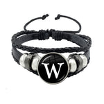 26 Letter Bracelet Personality Team Name Rope Bracelet Black Button Leather bracelet