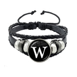 26 Letter Bracelet Personality Team Name Rope Bracelet Black Button Leather bracelet