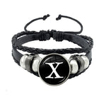 26 Letter Bracelet Personality Team Name Rope Bracelet Black Button Leather bracelet