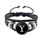 26 Letter Bracelet Personality Team Name Rope Bracelet Black Button Leather bracelet