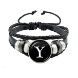 26 Letter Bracelet Personality Team Name Rope Bracelet Black Button Leather bracelet