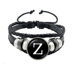 26 Letter Bracelet Personality Team Name Rope Bracelet Black Button Leather bracelet
