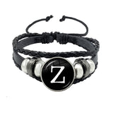 26 Letter Bracelet Personality Team Name Rope Bracelet Black Button Leather bracelet