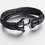 High Quality Black Personality Leather Woven Anchor Leather Rope Bracelet For Men