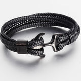 High Quality Black Personality Leather Woven Anchor Leather Rope Bracelet For Men