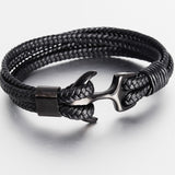 High Quality Black Personality Leather Woven Anchor Leather Rope Bracelet For Men