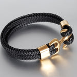 High Quality Black Personality Leather Woven Anchor Leather Rope Bracelet For Men