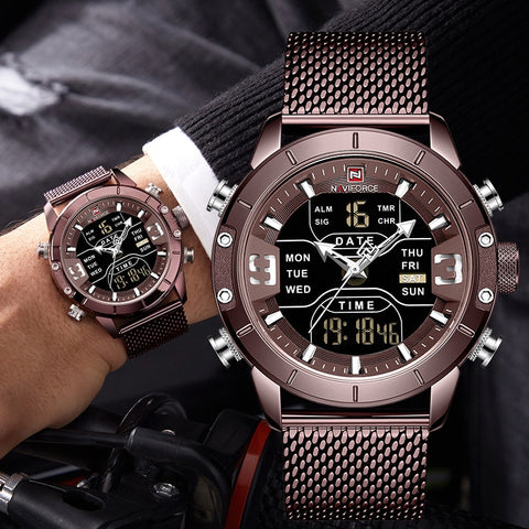 Analog Digital Watches Men Luxury Brand Stainless Steel Sports Men's Digital waterproof watch