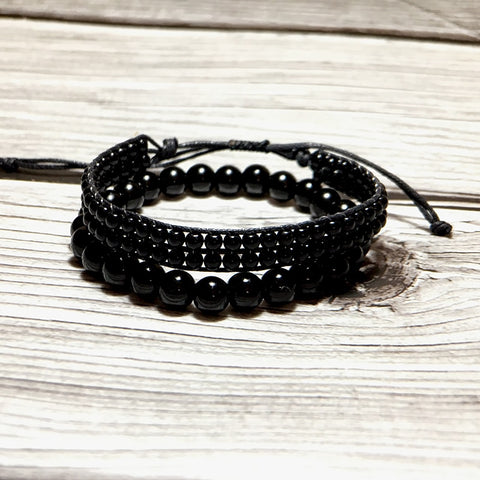 Fashion 2 Pcs/ Set Black Charm Handmade Buddha Braclet